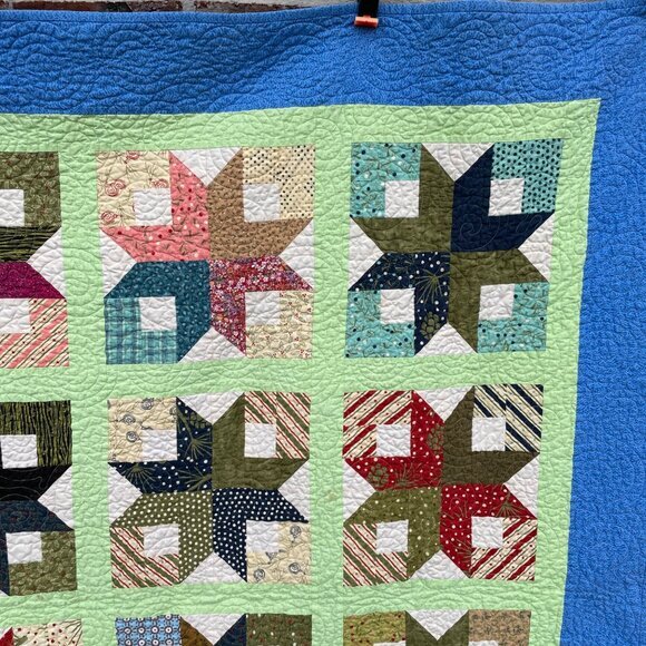 Boxy Stars Throw Quilt Floral Calico Geometric Squares 70" x 59" - Picture 6 of 13
